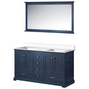 Lexora Dukes 60" W x 22" D Navy Blue Double Bath Vanity Carrara Marble Top with 58" Mirror