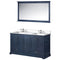 Lexora Dukes 60" W x 22" D Navy Blue Double Bath Vanity Carrara Marble Top with Faucet Set and 58" Mirror