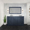 Lexora Dukes 60" W x 22" D Navy Blue Double Bath Vanity Carrara Marble Top with Faucet Set and 58" Mirror