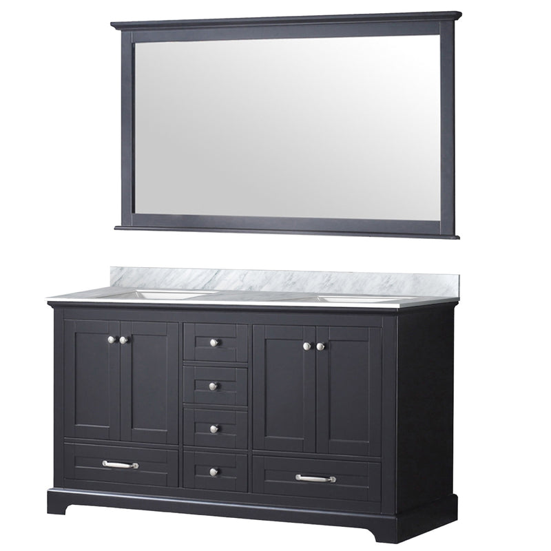 Lexora Dukes 60" W x 22" D Espresso Double Bath Vanity Carrara Marble Top with 58" Mirror