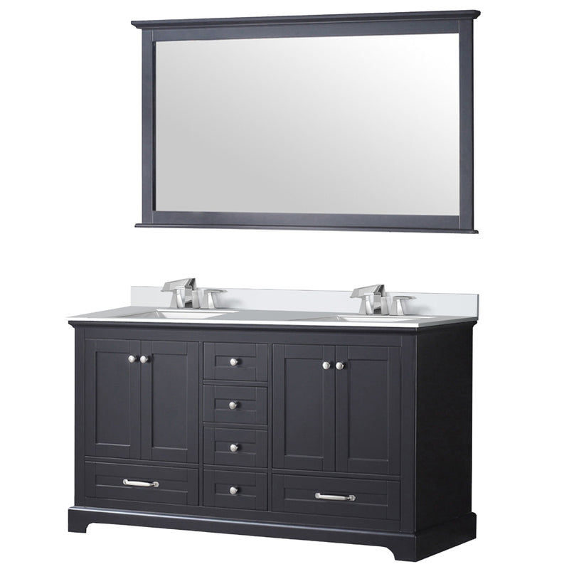 Lexora Dukes 60" W x 22" D Espresso Double Bath Vanity Carrara Marble Top with Faucet Set and 58" Mirror