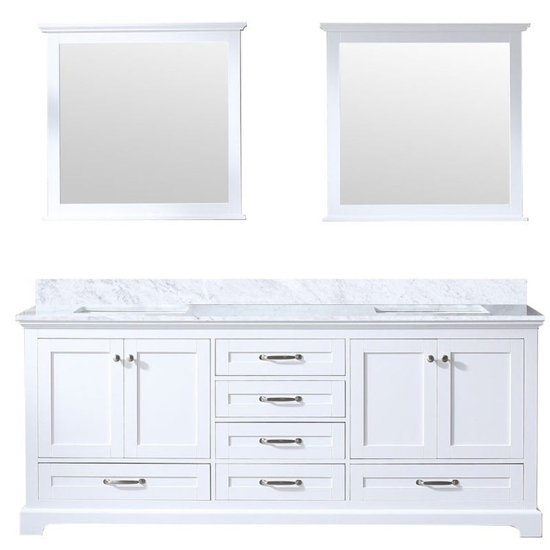 Lexora Dukes 80" W x 22 " D White Double Bath Vanity Carrara Marble Top and 30" Mirrors