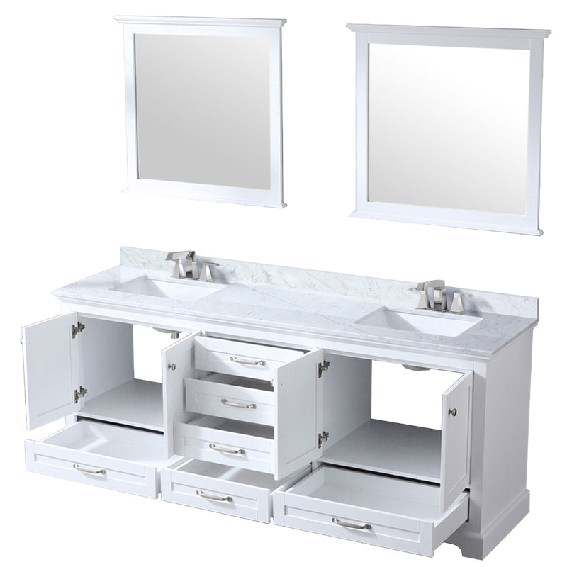 Lexora Dukes 80" W x 22 " D White Double Bath Vanity Carrara Marble Top with Faucet Set and 30" Mirrors