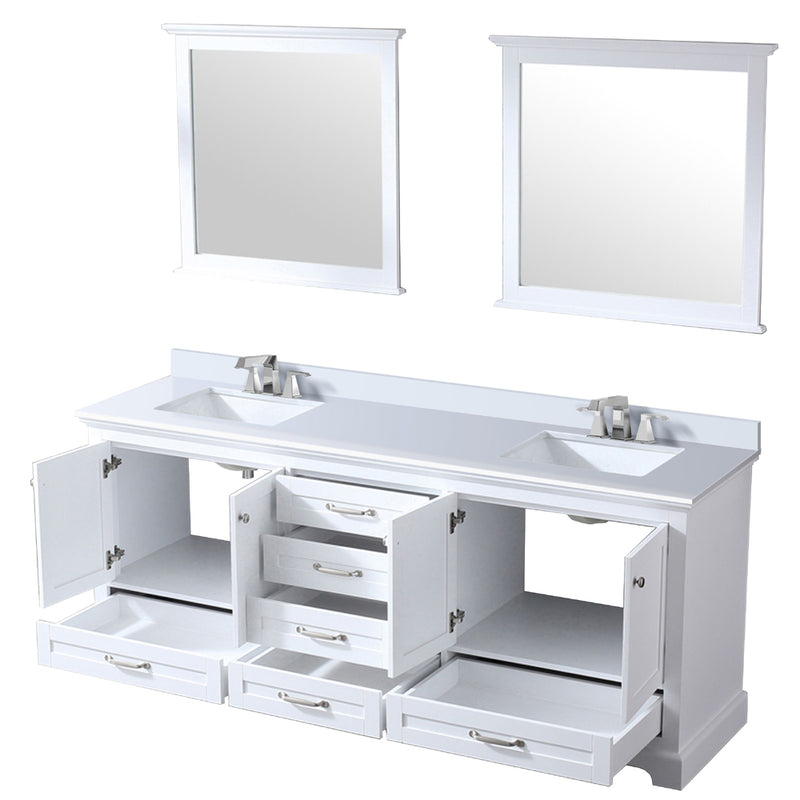 Lexora Dukes 80" W x 22 " D White Double Bath Vanity Carrara Marble Top with Faucet Set and 30" Mirrors