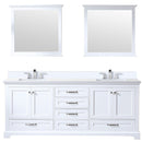 Lexora Dukes 80" W x 22 " D White Double Bath Vanity Carrara Marble Top with Faucet Set and 30" Mirrors