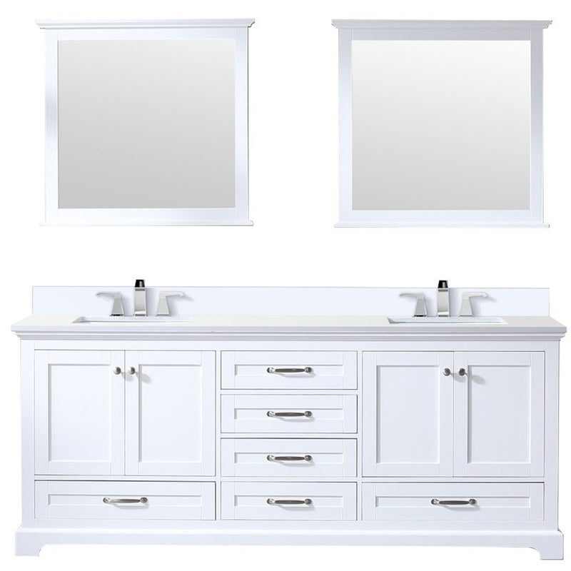 Lexora Dukes 80" W x 22 " D White Double Bath Vanity Carrara Marble Top with Faucet Set and 30" Mirrors