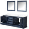 Lexora Dukes 80" W x 22 " D Navy Blue Double Bath Vanity Carrara Marble Top and 30" Mirrors