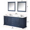 Lexora Dukes 80" W x 22 " D Navy Blue Double Bath Vanity Carrara Marble Top and 30" Mirrors