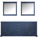 Lexora Dukes 80" W x 22 " D Navy Blue Double Bath Vanity Carrara Marble Top and 30" Mirrors