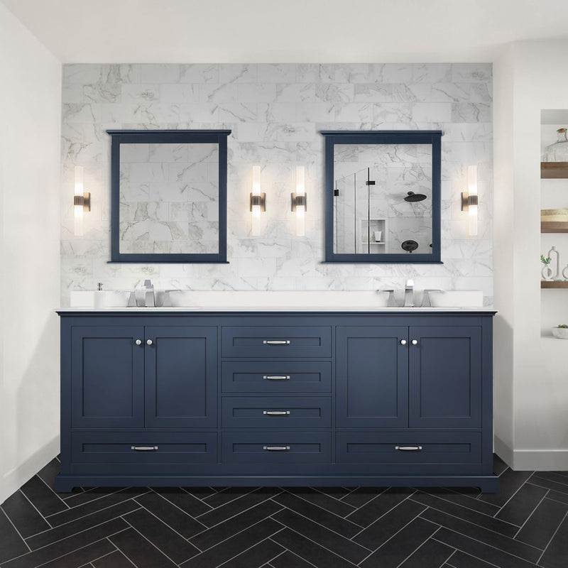 Lexora Dukes 80" W x 22 " D Navy Blue Double Bath Vanity Carrara Marble Top with Faucet Set and 30" Mirrors