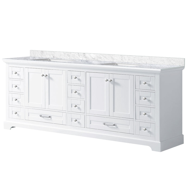 Lexora Dukes 84" W x 22" D White Double Bath Vanity and Carrara Marble Top