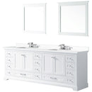 Lexora Dukes 84" W x 22" D White Double Bath Vanity Carrara Marble Top with Faucet Set and 34" Mirrors