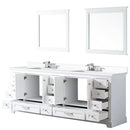 Lexora Dukes 84" W x 22" D White Double Bath Vanity Carrara Marble Top with Faucet Set and 34" Mirrors