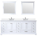 Lexora Dukes 84" W x 22" D White Double Bath Vanity Carrara Marble Top with Faucet Set and 34" Mirrors