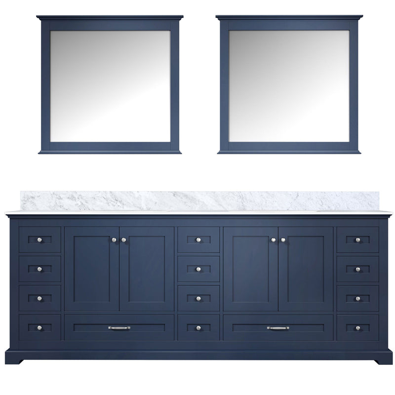 Lexora Dukes 84" W x 22" D Navy Blue Double Bath Vanity Carrara Marble Top and 34" Mirrors