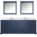 Lexora Dukes 84" W x 22" D Navy Blue Double Bath Vanity Carrara Marble Top with Faucet Set and 34" Mirrors