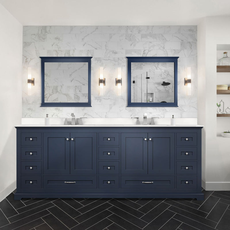 Lexora Dukes 84" W x 22" D Navy Blue Double Bath Vanity and Carrara Marble Top