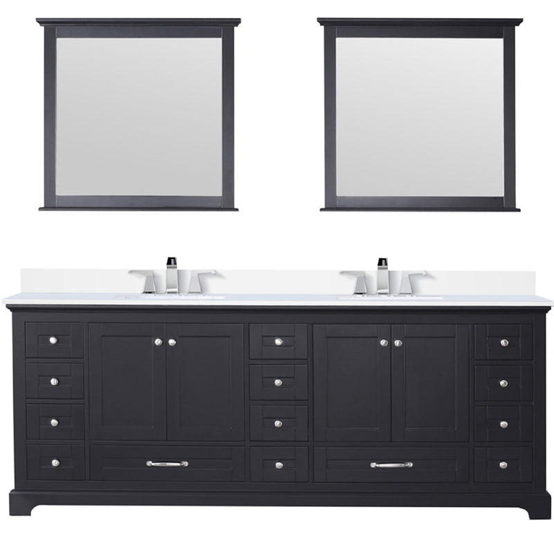 Lexora Dukes 84" W x 22" D Espresso Double Bath Vanity Carrara Marble Top with Faucet Set and 34" Mirrors