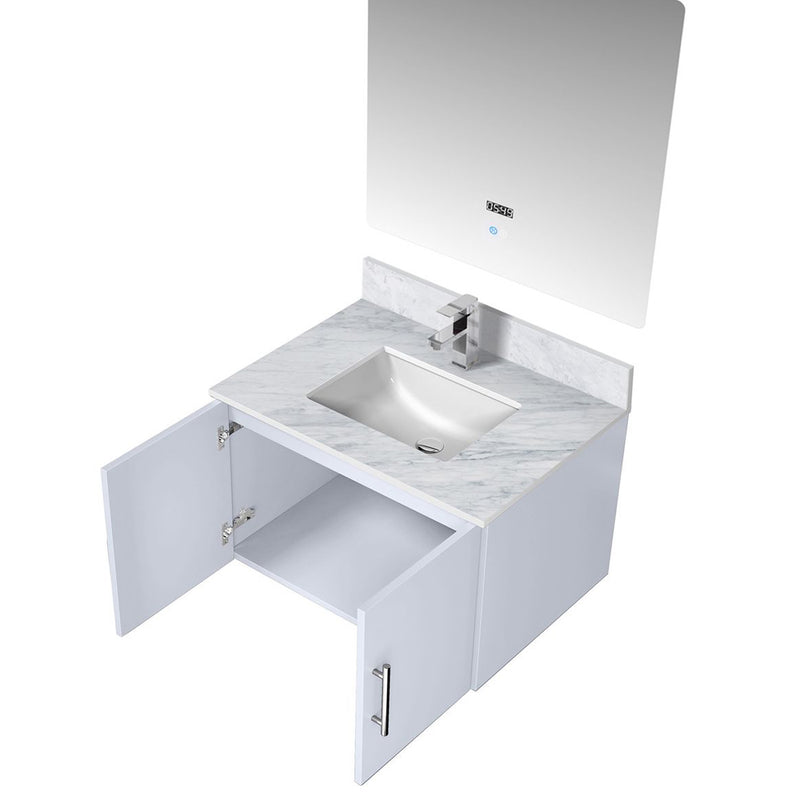 Lexora Geneva 30" W x 22" D Glossy White Bath Vanity Marble Top with Faucet Set and 30" LED Mirror