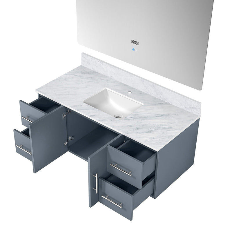 Lexora Geneva 48 " W x 22 " D Dark Grey Bath Vanity Marble Top and 48" LED Mirror