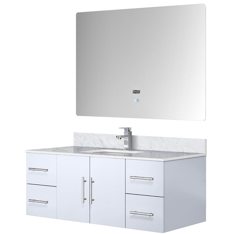 Lexora Geneva 48 " W x 22 " D Glossy White Bath Vanity Marble Top with Faucet Set and 48" LED Mirror