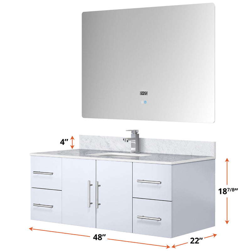 Lexora Geneva 48 " W x 22 " D Glossy White Bath Vanity Marble Top with Faucet Set and 48" LED Mirror