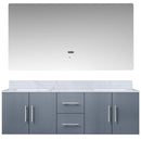 Lexora Geneva 60" W x 22" D Dark Grey Double Bath Vanity Marble Top and 60" LED Mirror