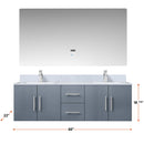 Lexora Geneva 60" W x 22" D Dark Grey Double Bath Vanity Carrara Marble Top with Faucet Set and 60" LED Mirror