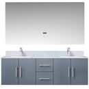 Lexora Geneva 60" W x 22" D Dark Grey Double Bath Vanity Carrara Marble Top with Faucet Set and 60" LED Mirror