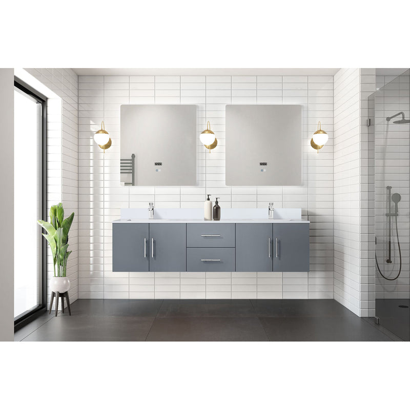 Lexora Geneva 72" W x 22" D Dark Grey Double Bath Vanity Marble Top and 30" LED Mirrors