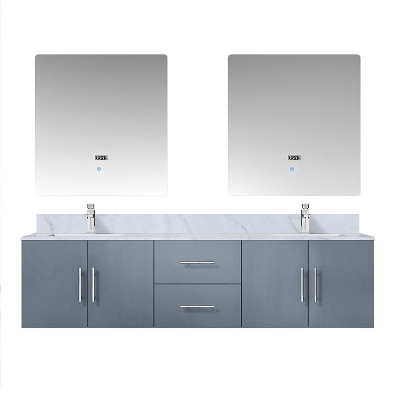 Lexora Geneva 72" W x 22" D Dark Grey Double Bath Vanity Marble Top with Faucet Set and 30" LED Mirrors