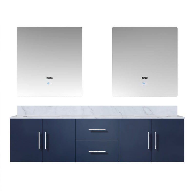 Lexora Geneva 72" W x 22" D Navy Blue Double Bath Vanity Marble Top and 30" LED Mirrors