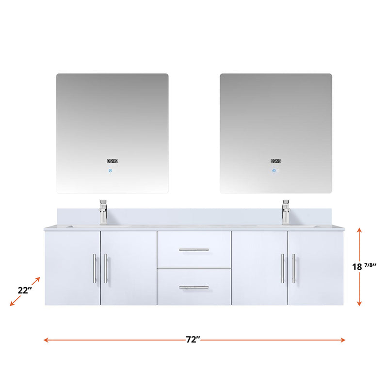 Lexora Geneva 72" W x 22" D Glossy White Double Bath Vanity Marble Top with Faucet Set and 30" LED Mirrors