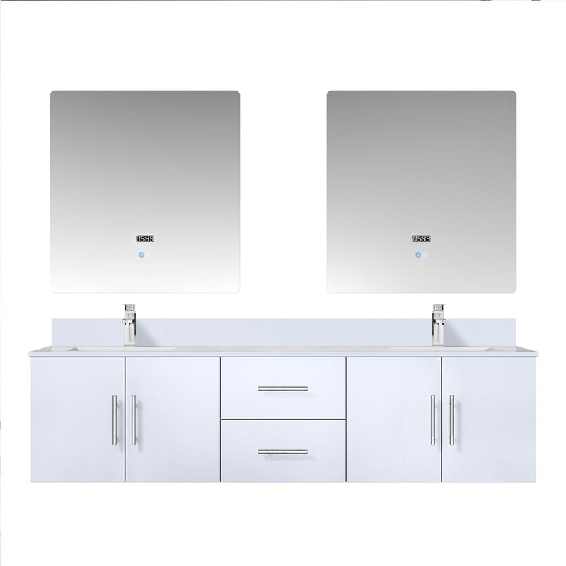 Lexora Geneva 72" W x 22" D Glossy White Double Bath Vanity Marble Top with Faucet Set and 30" LED Mirrors