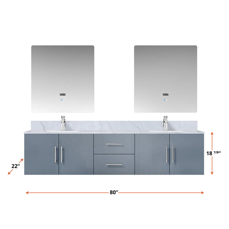 Lexora Geneva 80" W x 22" D Dark Grey Double Bath Vanity and Marble Top with 30" LED Mirrors