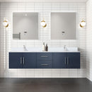 Lexora Geneva 80" W x 22" D Navy Blue Double Bath Vanity and Marble Top, Faucet Set with 30" LED Mirrors