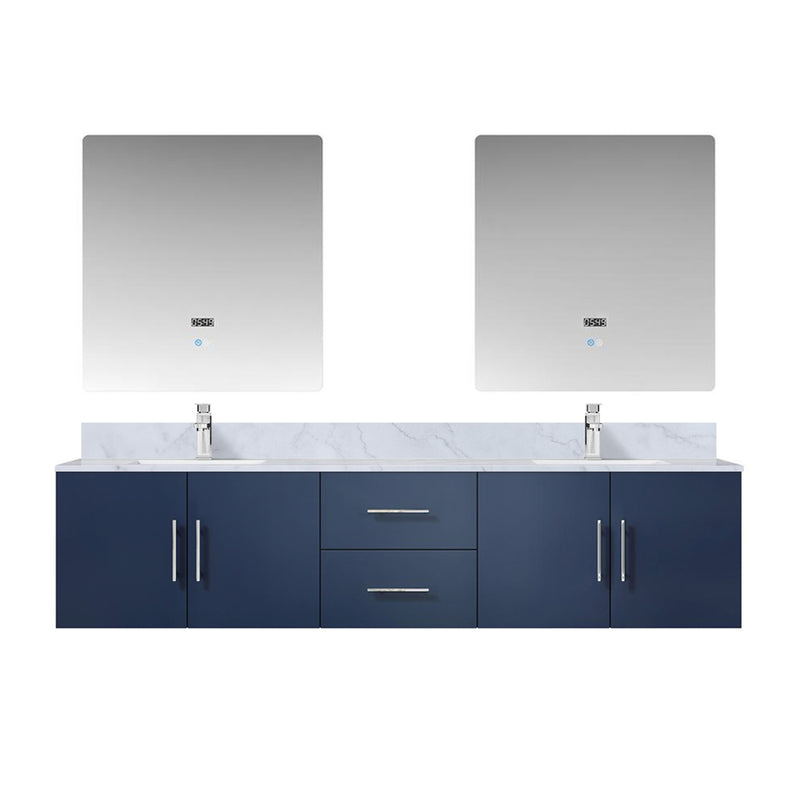 Lexora Geneva 80" W x 22" D Navy Blue Double Bath Vanity and Marble Top, Faucet Set with 30" LED Mirrors