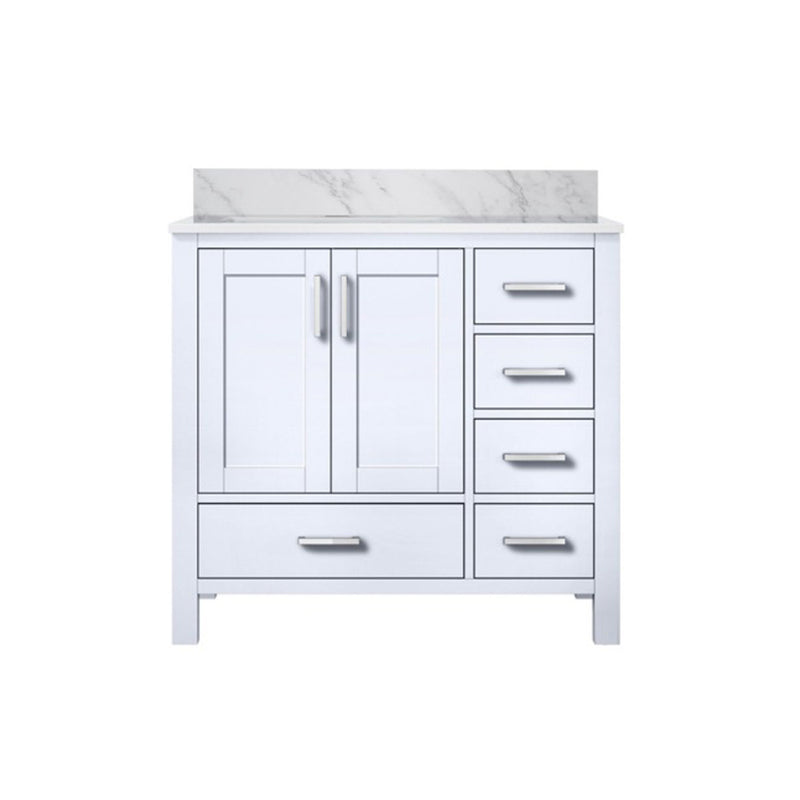 Lexora Jacques 36" W x 22" D Offset White Single Bath Vanity and Marble Top