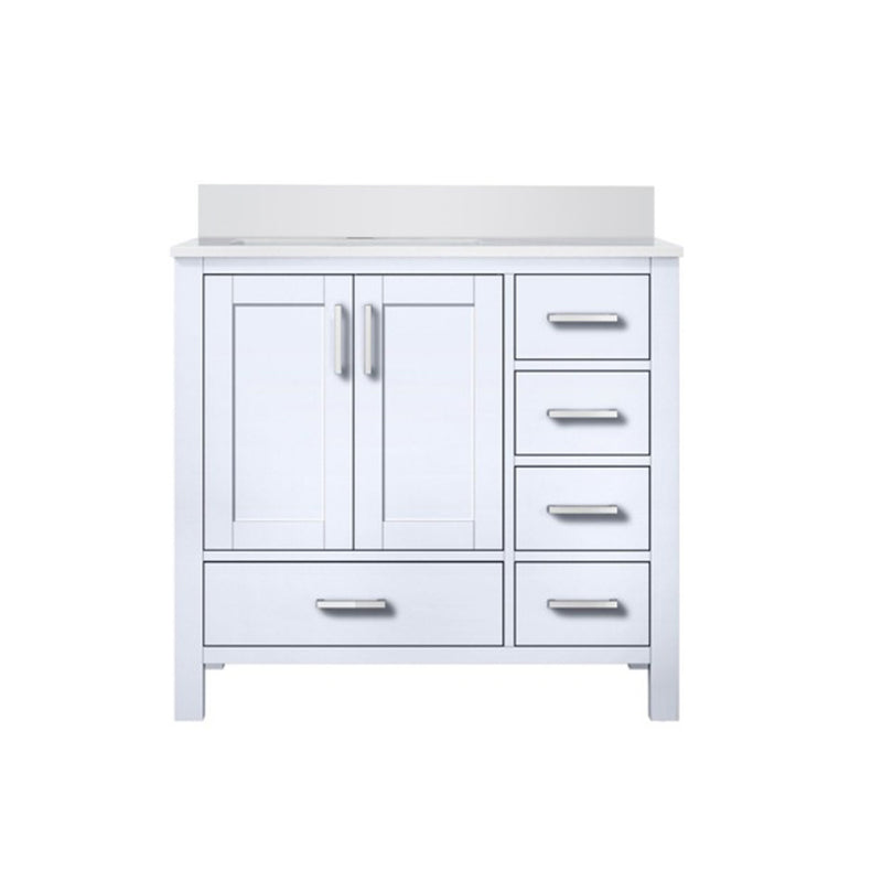 Lexora Jacques 36" W x 22" D Offset White Single Bath Vanity and Marble Top