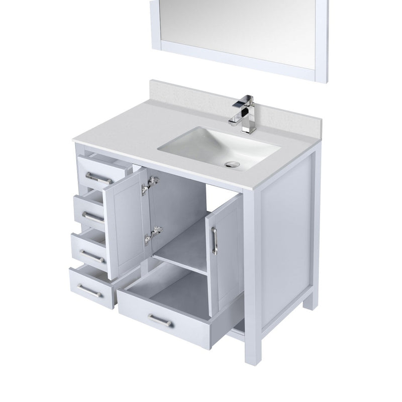 Lexora Jacques 36" W x 22" D Offset White Single Bath Vanity Marble Top with Faucet Set and 34" Mirrors