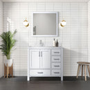 Lexora Jacques 36" W x 22" D Offset White Single Bath Vanity Marble Top with Faucet Set and 34" Mirrors