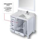 Lexora Jacques 36" W x 22" D Offset White Single Bath Vanity with Marble Top and 34" Mirrors