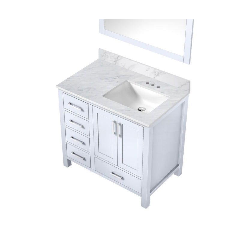 Lexora Jacques 36" W x 22" D Offset White Single Bath Vanity with Marble Top and 34" Mirrors