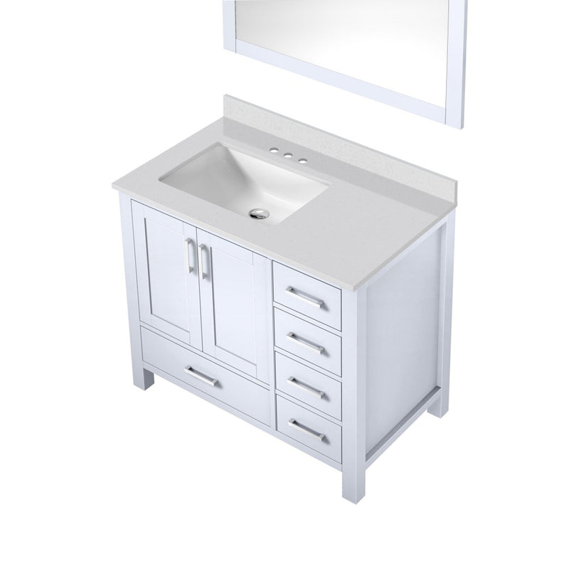 Lexora Jacques 36" W x 22" D Offset White Single Bath Vanity with Marble Top and 34" Mirrors