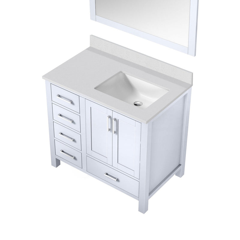 Lexora Jacques 36" W x 22" D Offset White Single Bath Vanity with Marble Top and 34" Mirrors