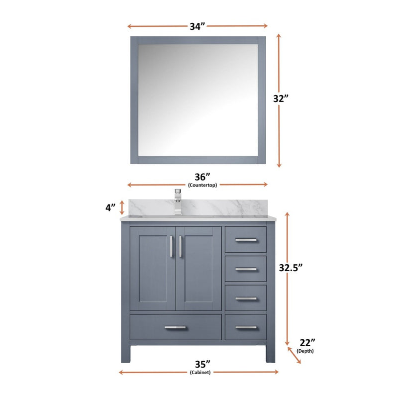 Lexora Jacques 36" W x 22" D Offset Single Bath Vanity and 34" Mirror