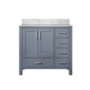 Lexora Jacques 36" W x 22" D Offset Dark Grey Single Bath Vanity and Marble Top