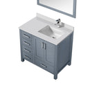 Lexora Jacques 36" W x 22" D Offset Dark Grey Single Bath Vanity Marble Top with Faucet Set and 34" Mirrors