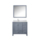 Lexora Jacques 36" W x 22" D Offset Dark Grey Single Bath Vanity Marble Top with Faucet Set and 34" Mirrors