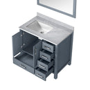 Lexora Jacques 36" W x 22" D Offset Dark Grey Single Bath Vanity with Marble Top and 34" Mirrors